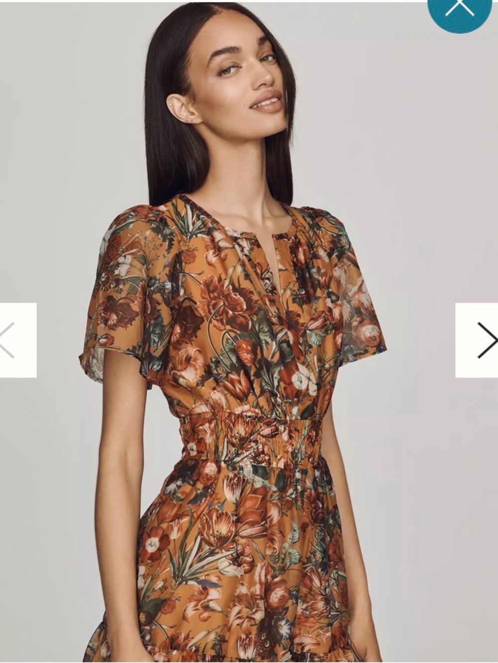 Anthropologie Rust Floral Mini Dress with Flutter Sleeves
